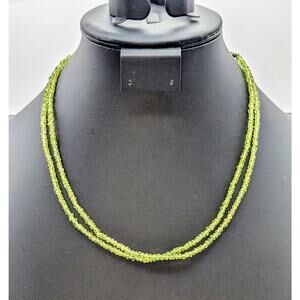 Vintage 925 Sterling Silver Double Strand Peridot Bead 17.5"-19.5" Necklace